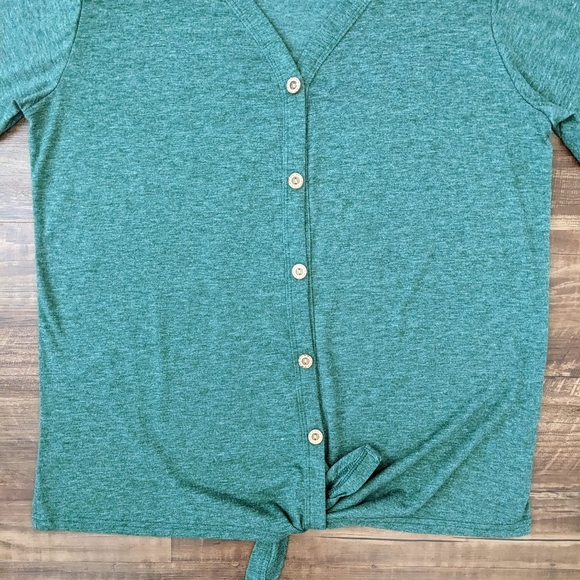 Green Button Down Tie Front Shirt - Picture 3 of 9